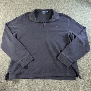 Polo Ralph Lauren Mens Navy Blue Estate Rib Quarter Zip Pullover Sweater Large